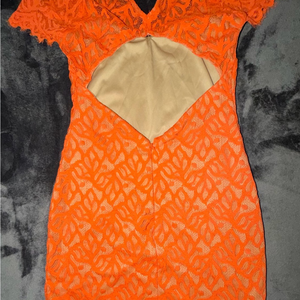 bebe Vibrant Orange Lace Mini Dress